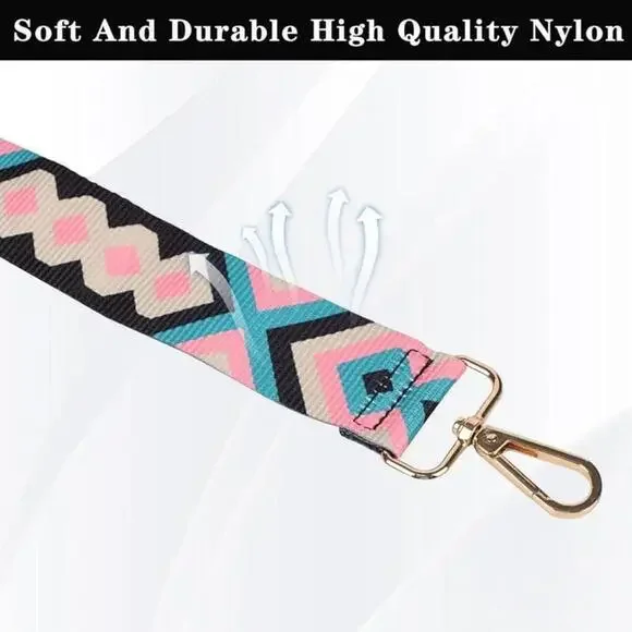Geometric Pattern Adjustable Purse Strap In Pink, Black and Blue - Picture 5 of 9